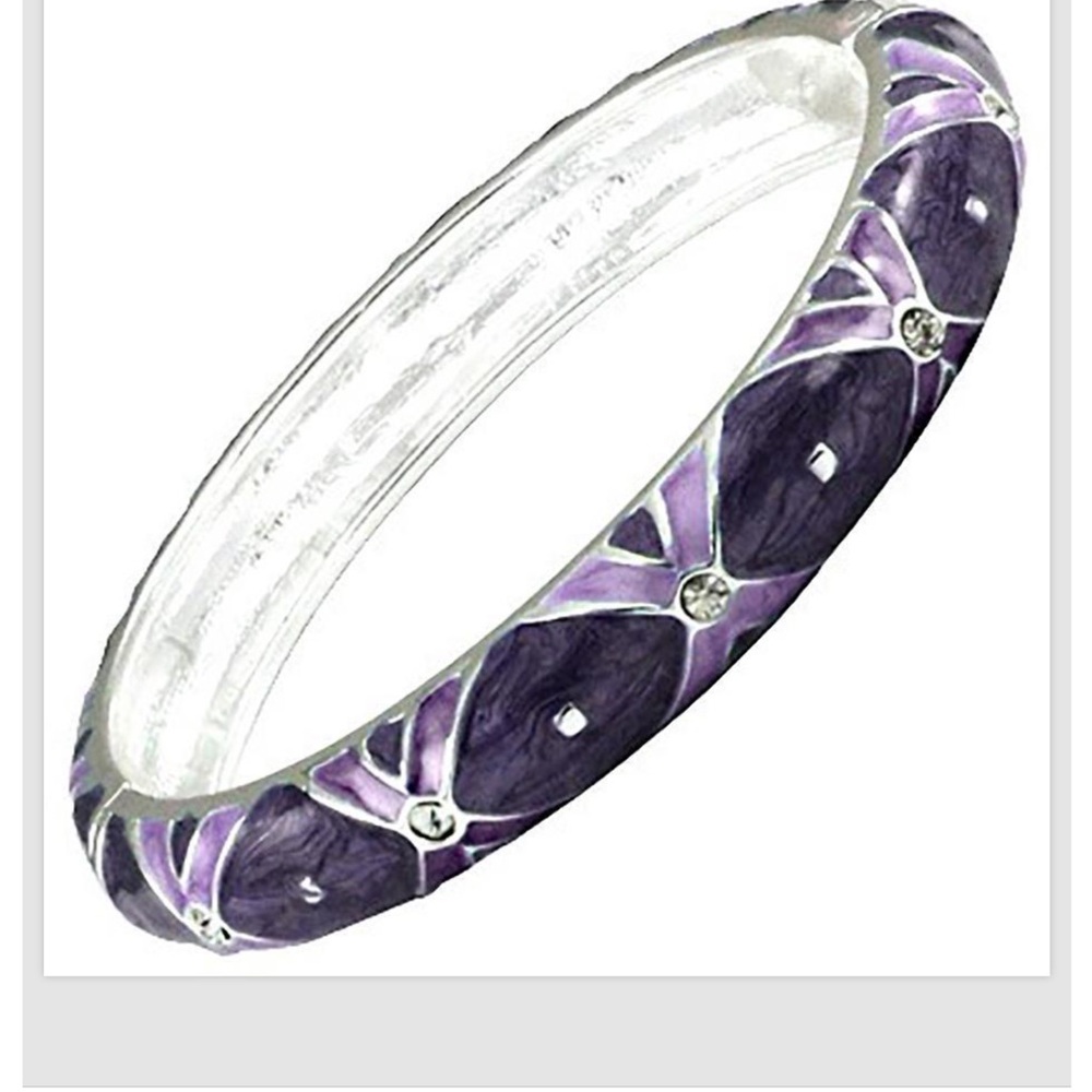Purple Silver Crystal Bangle Bracelet Enamel Hinged Alloy Women Fashion Jewelry